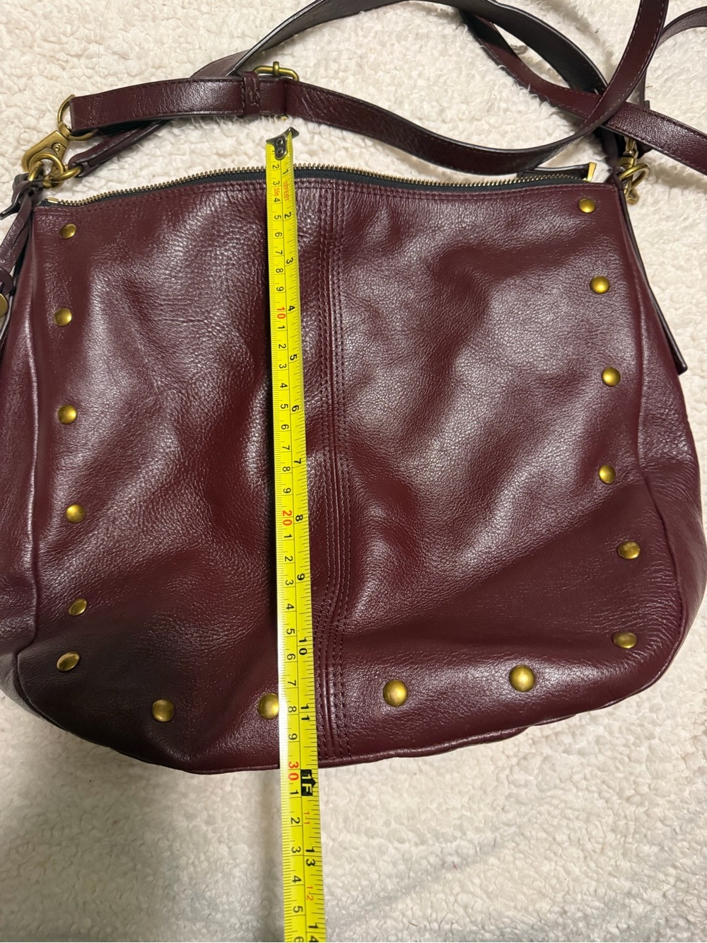 Fossil Leather Hobo Shoulder Bag - Burgundy with Gold Studs - Picture 7 of 10